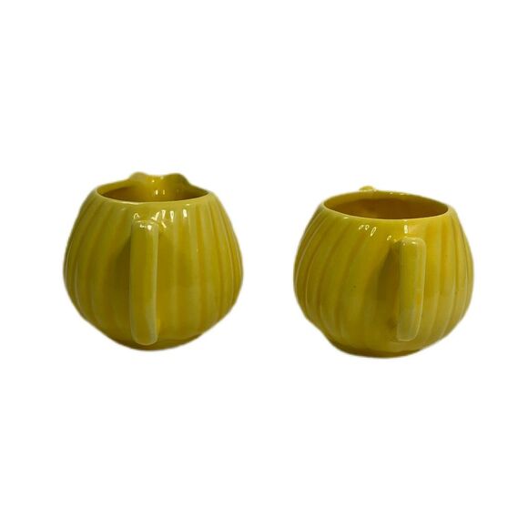 Vintage Ribbed Cream Sugar Bowl Set Pitcher Cottagecore Shabby Decor Mid Century - Picture 4 of 6